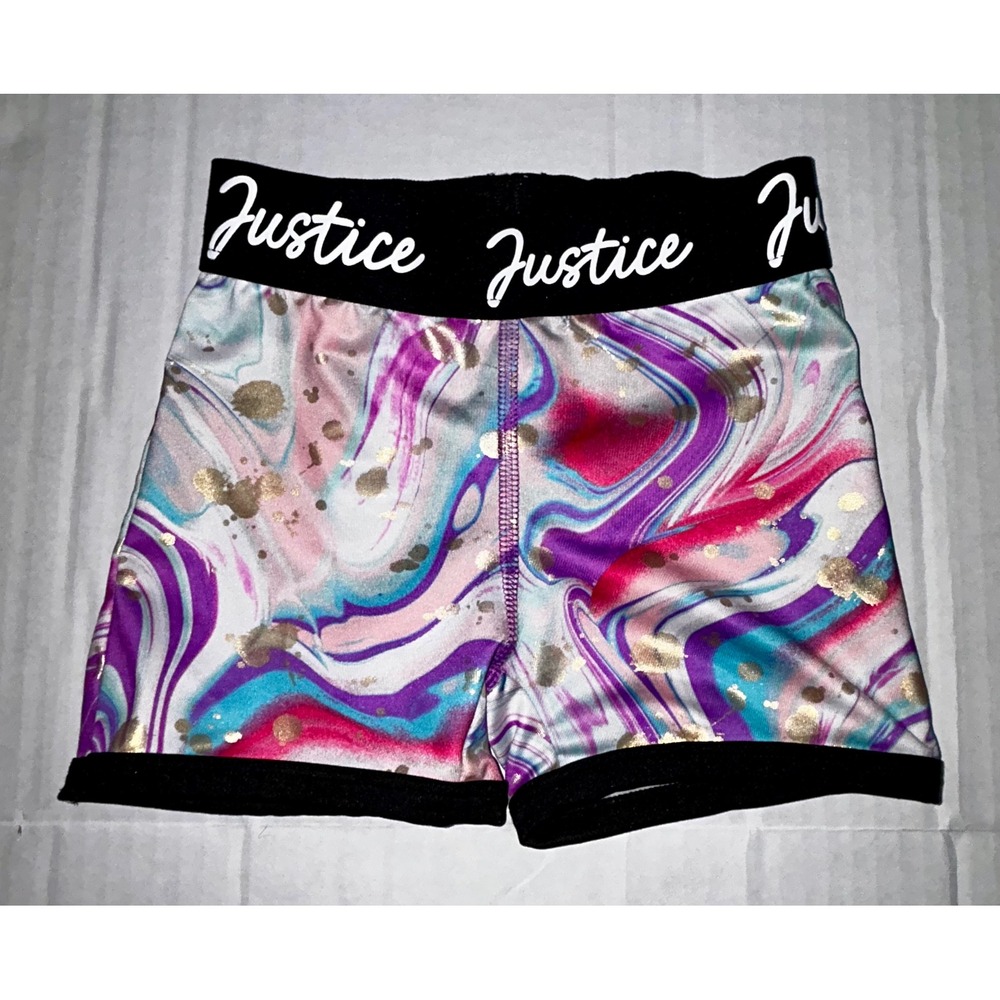 Justice Girls Gymnastics Leotard and Shorts Set Purple Marble Gold Foil XS 5/6 - Picture 6 of 8